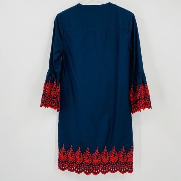 J. Crew Size XS Navy Blue & Red Eyelet Bell Sleeve Shift Dress - Picture 10 of 10